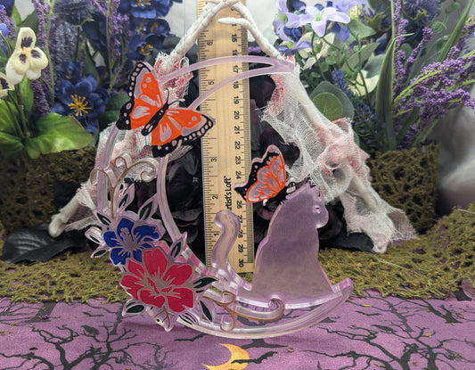 Crescent Moon Cat with Butterflies