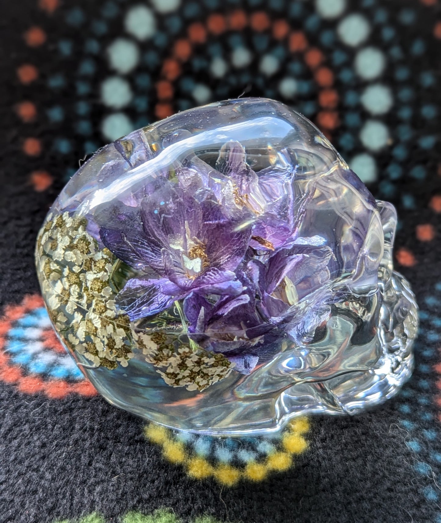 Large Flower Filled BPA Free Resin Skull