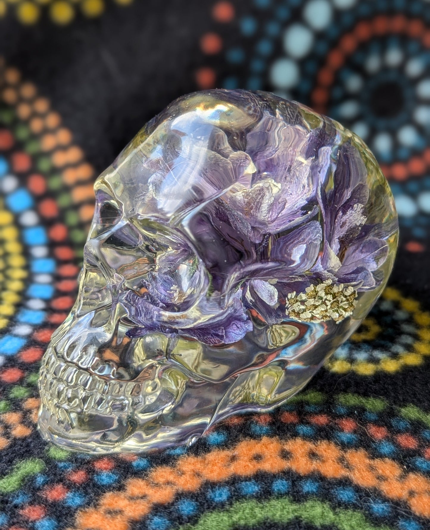 Large Flower Filled BPA Free Resin Skull