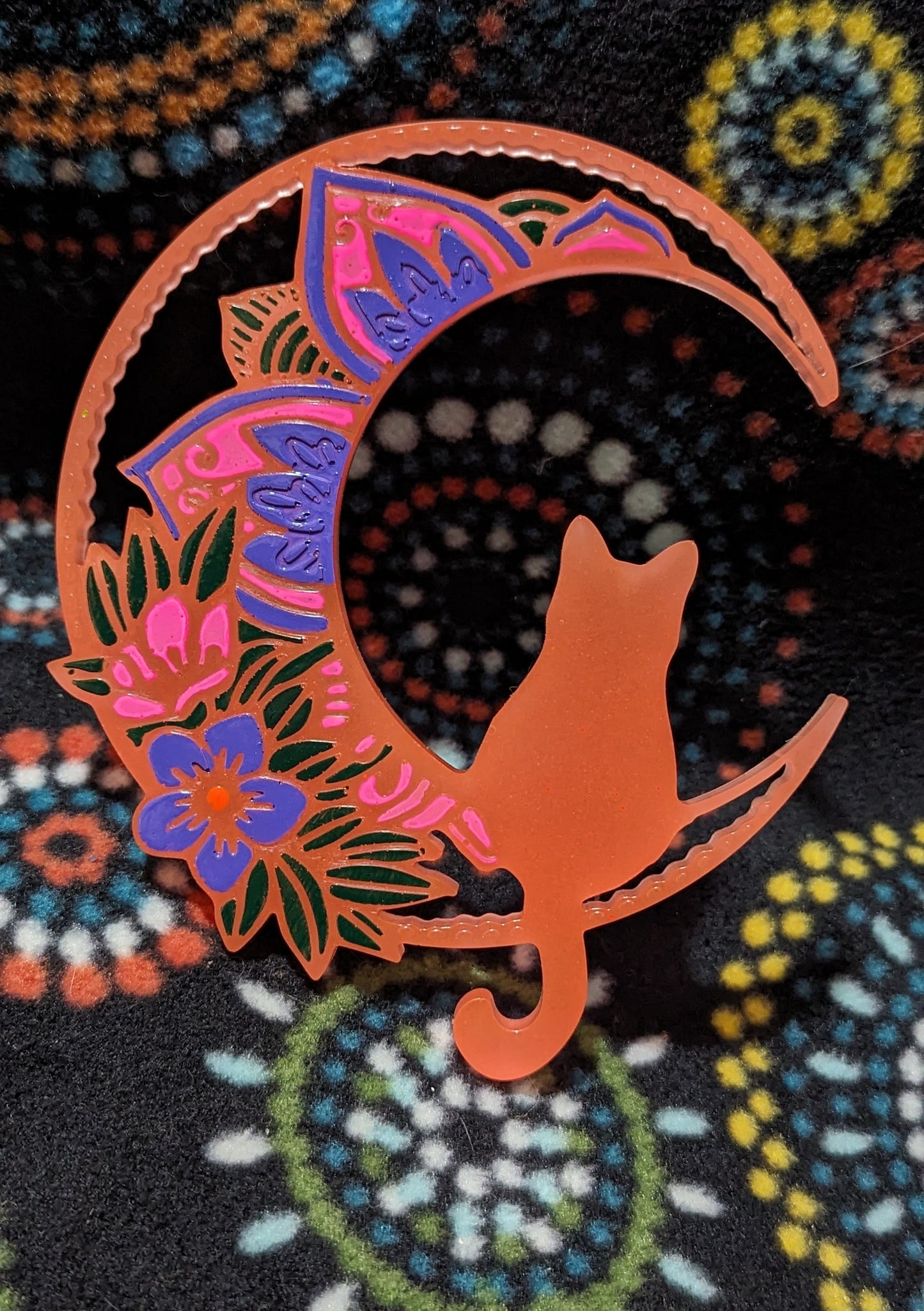 Flowery Glow in the Dark Crescent Moon Cat