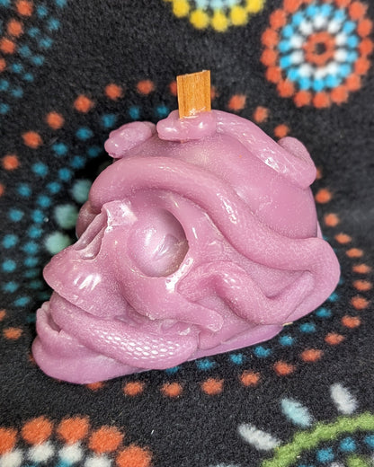 Lavender Skull Candle with Snakes