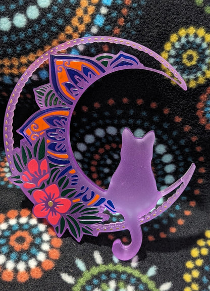 Flowery Glow in the Dark Crescent Moon Cat