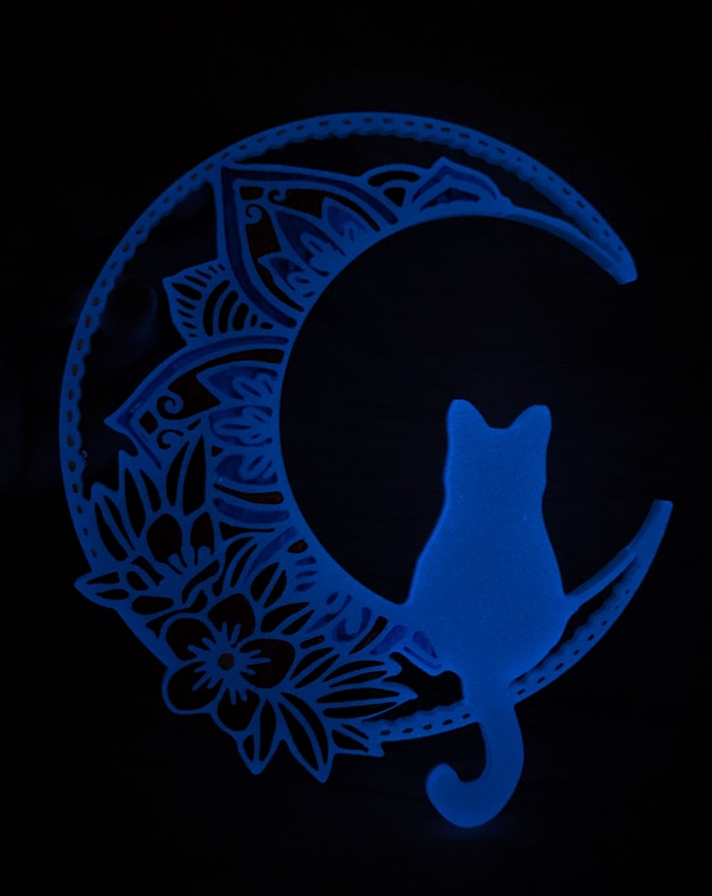 Flowery Glow in the Dark Crescent Moon Cat