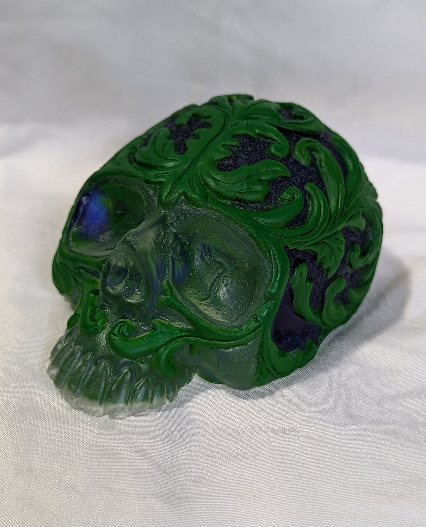 Resin Skull Blue and Green Hand Painting