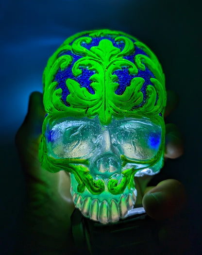 Resin Skull Blue and Green Hand Painting