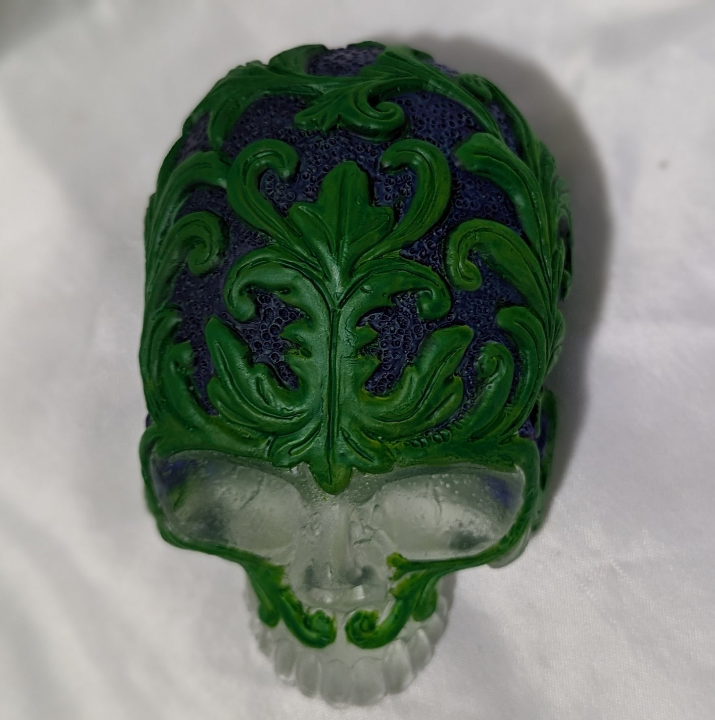 Resin Skull Blue and Green Hand Painting