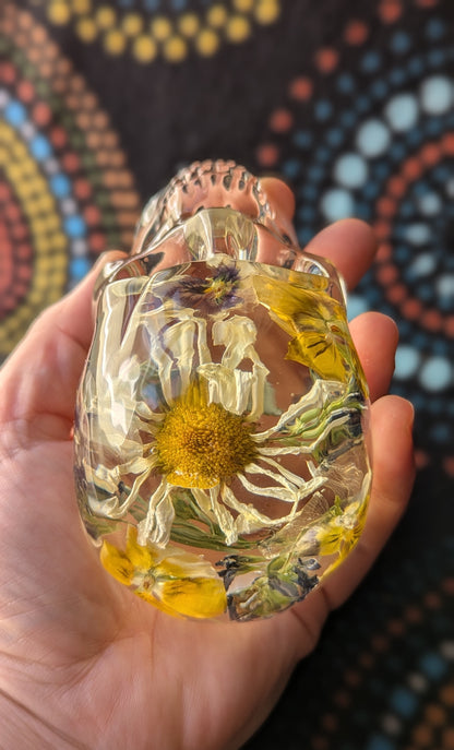 Large Flower Filled BPA Free Resin Skull